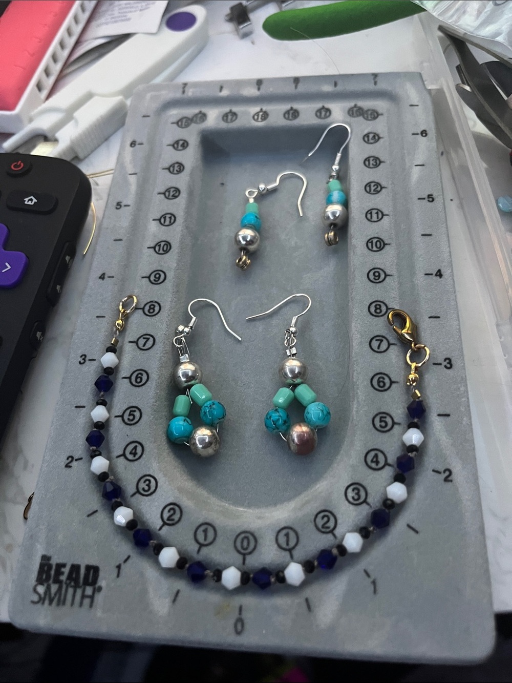 Handmade Turquoise Cluster Hoop Earrings with Silver Accents